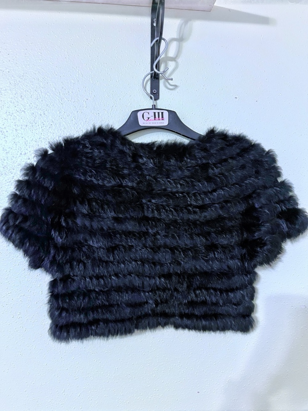 Cejon genuine black knitted rabbit fur bolero, shrug, capelet, or cropped jacket - Picture 3 of 9